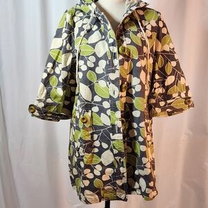 Ivy Jane Hooded Rain Pea Coat Retro Green Leaf Women's Jacket Size XL